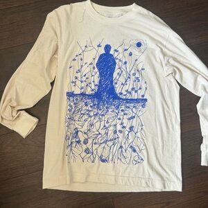 Andre 3000 Cream Long Sleeve Shirt with Blue Graphic